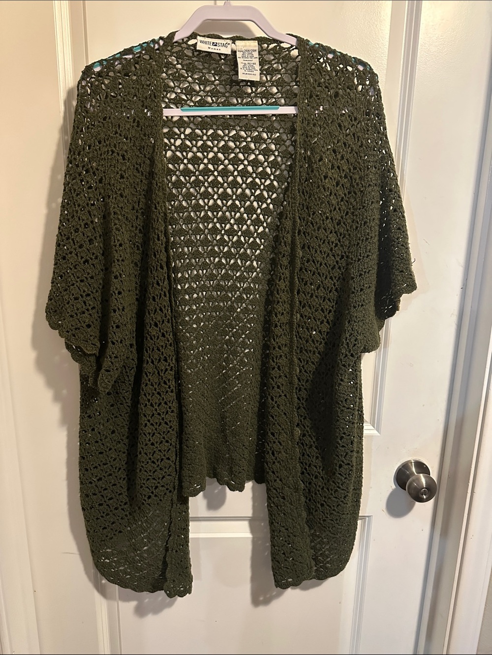 White Stag Olive Crochet Open-Front Cardigan/Kimono